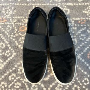 Vince grey/black suede slip ons